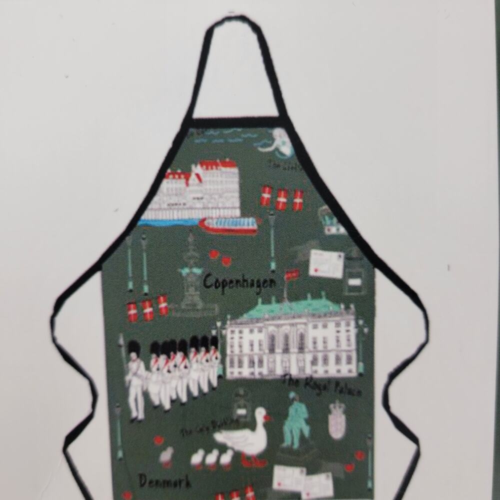 Royal Collection Copenhagen Apron Green Scandinavian Souvenir Collage Cotton NEW